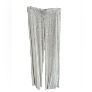 Women's Wild Fable Panty Lined Silver Sheer Sequined Flare Pant Size S
